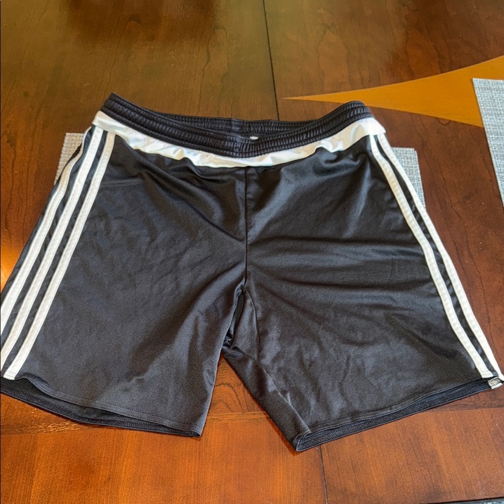 Adidas Black and White Athletic Shorts with Signature Stripes